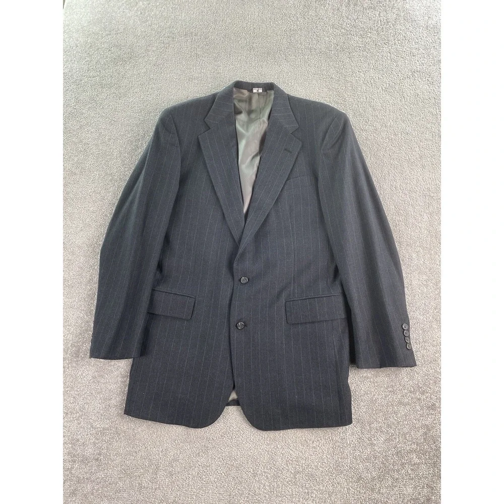 Polo University Club Suit Jacket 44 L Gray Wool Striped Ralph Lauren Logo USA